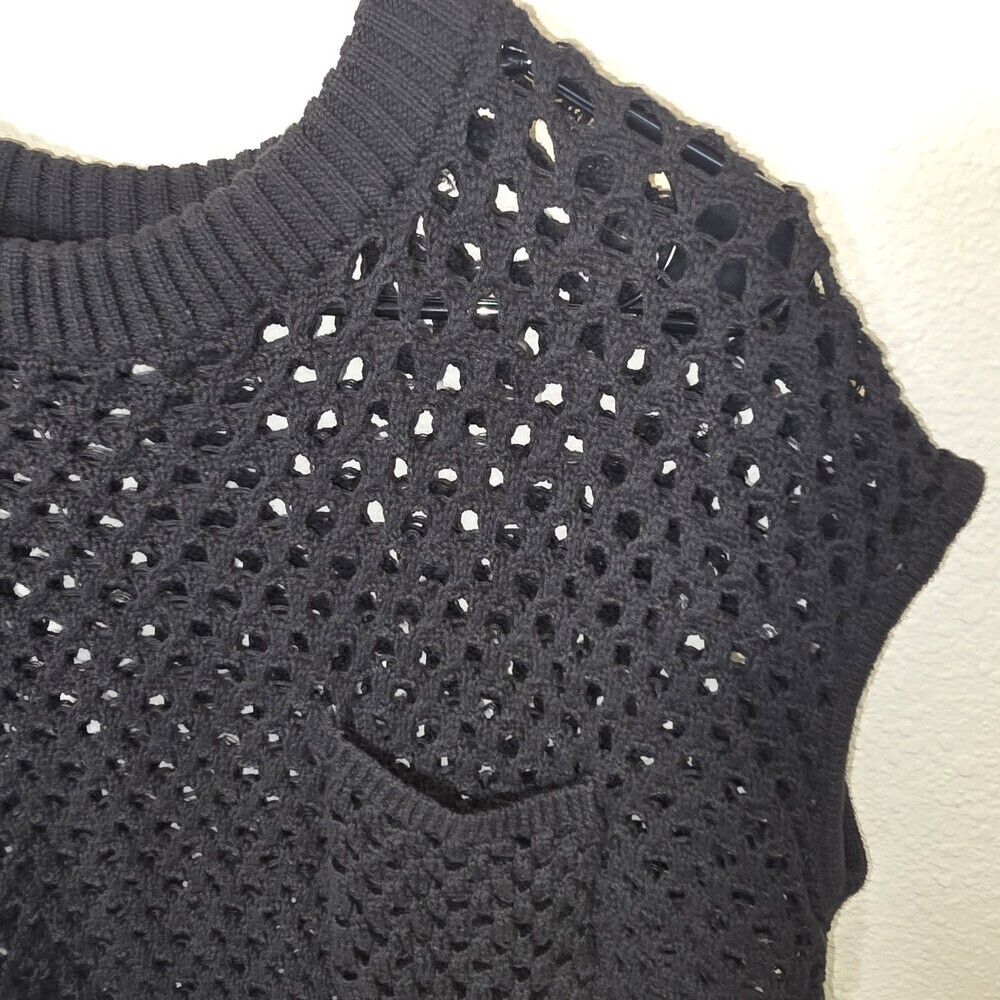 LNA Black Open Knit Crochet Sweater Top S Y2K Grunge Sheer Boxy Cropped - Picture 3 of 9